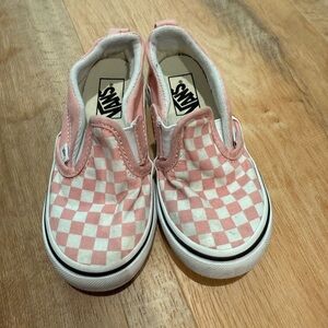 Vans Kids Pink and White Checkered Slip-On Sneakers